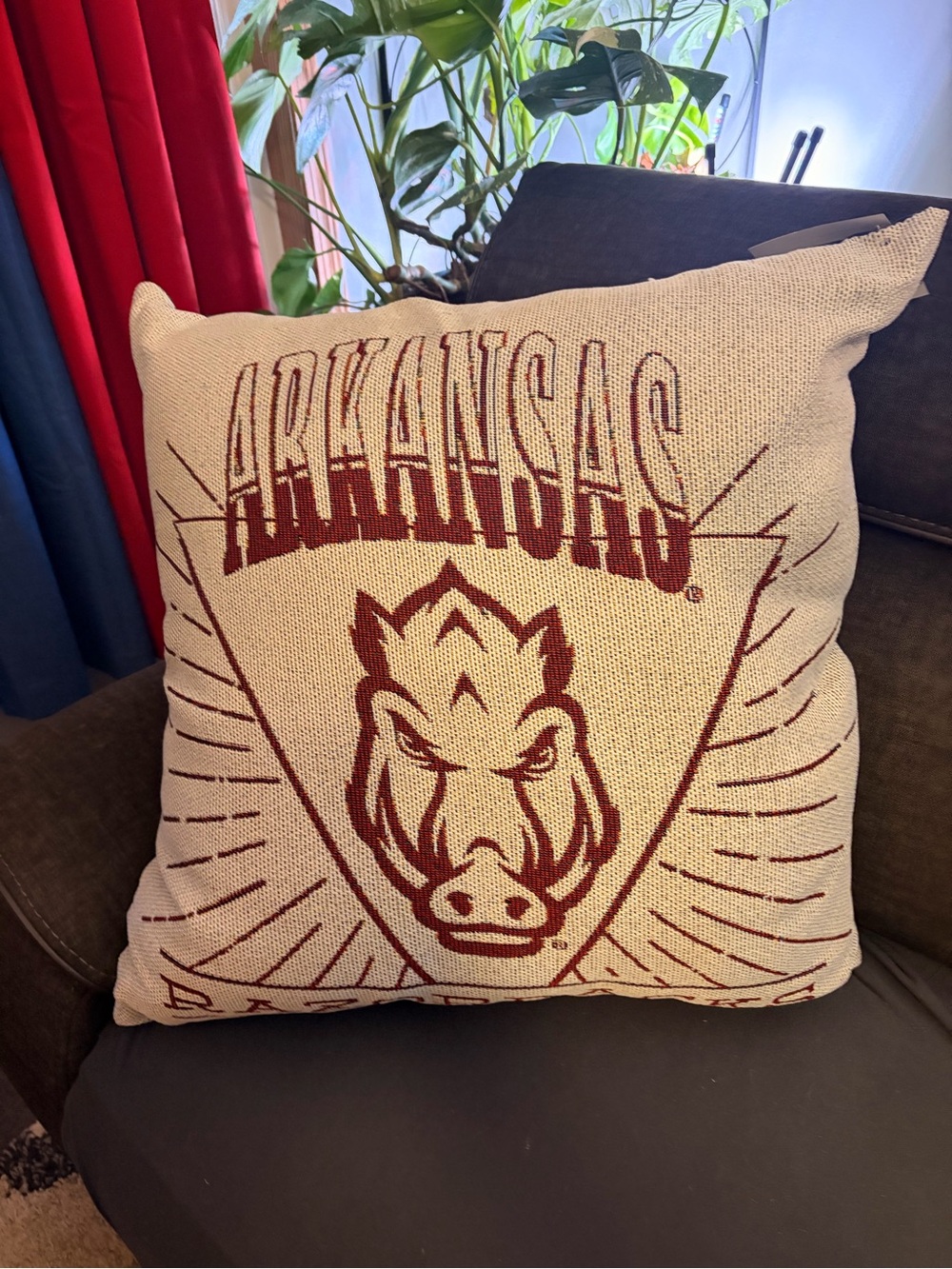 Arkansas Razorbacks woven tapestry pillow 26” x 26”